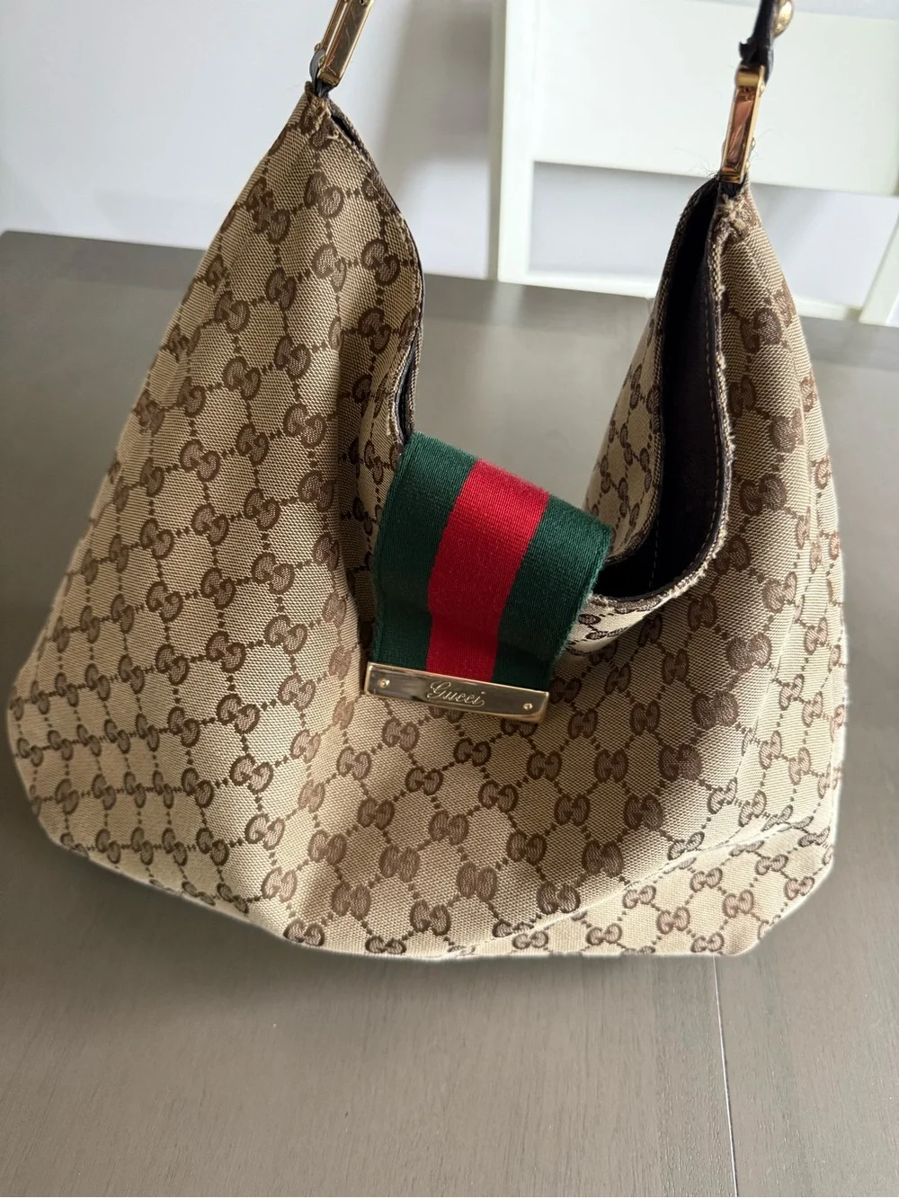 Gucci Web Monogram Canvas Hobo Bag